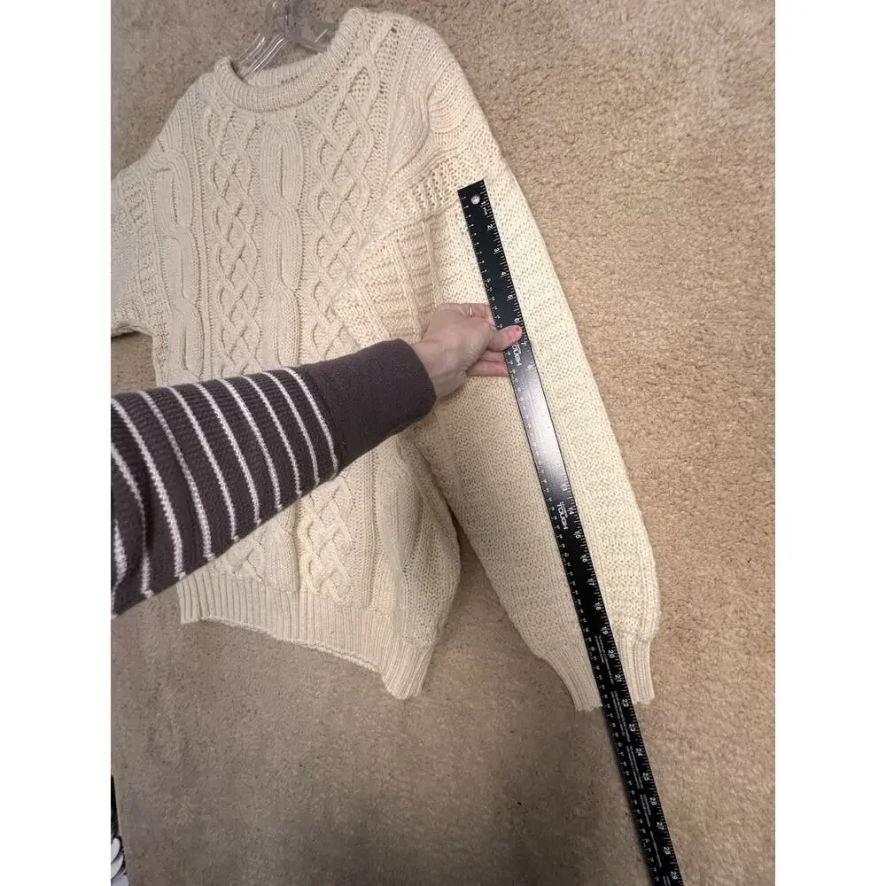 Classic Cream Fisherman Cable Knit Sweater 100% Wool - Picture 13 of 14